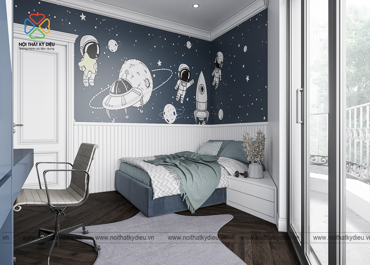 phòng ngủ bé trai NASA