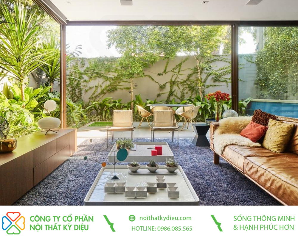 Thiết kế nội thất phòng khách gắn với thiên nhiên