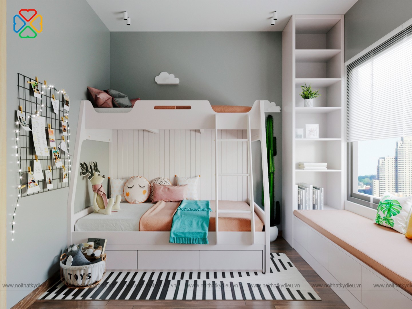 Sở hữu một chiếc giường tầng thông minh cho bé trai là cơ hội để tạo nên một căn phòng riêng cho bé